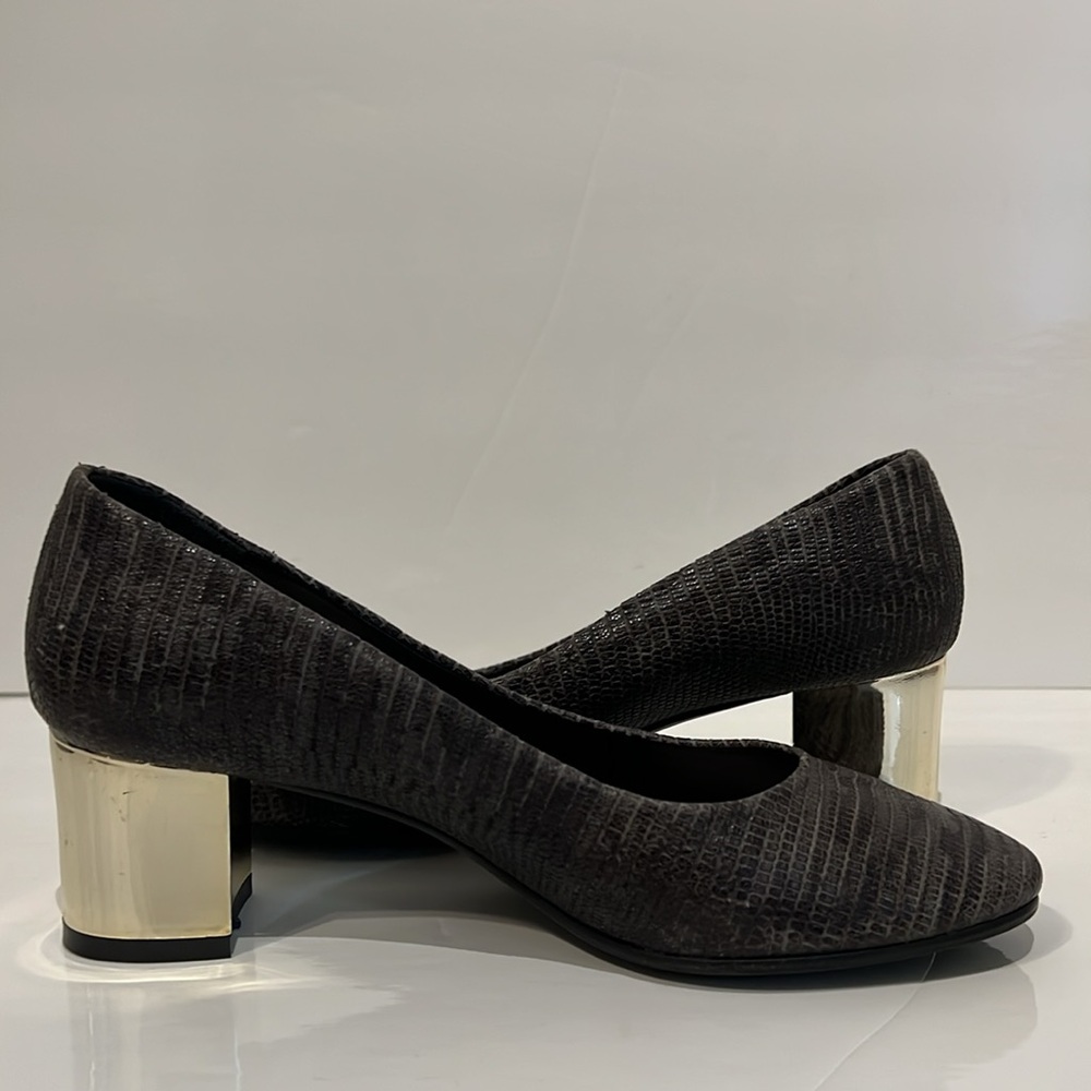 Coccinelle Textured Grey/Black Leather Metallic Block‎ Heel Shoes Size 38